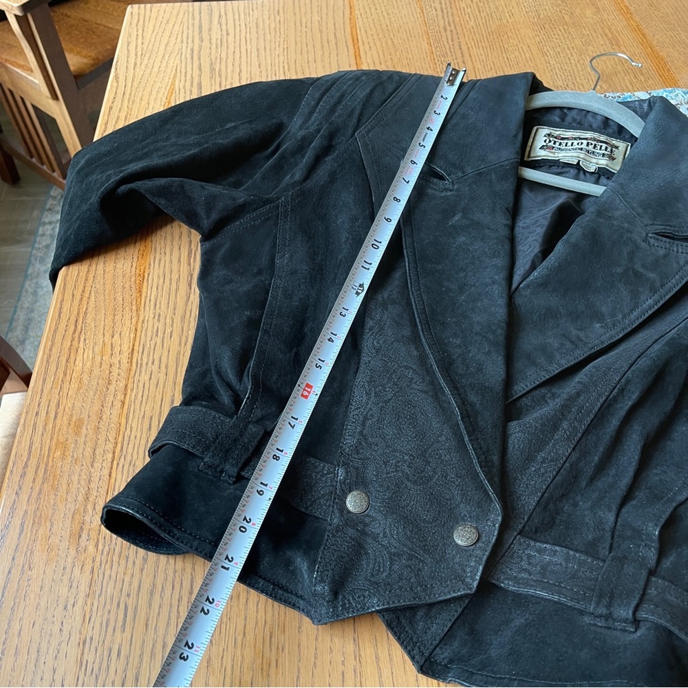 Otello Pelle Cropped Leather Jacket Black Paisley Vintage Moto Style Y2K 90s - Picture 12 of 15